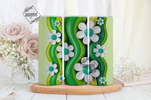 Green Wavy Flowers 20oz Tumbler Wrap Sublimation sassyprint 