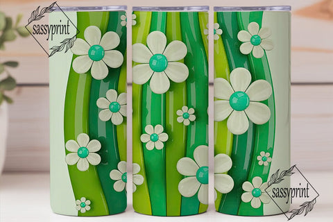 Green Wavy Flowers 20oz Tumbler Wrap Sublimation sassyprint 