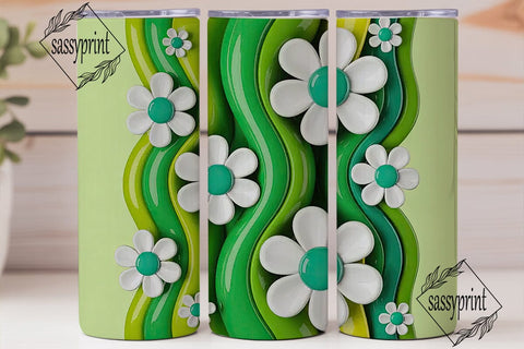 Green Wavy Flowers 20oz Tumbler Wrap Sublimation sassyprint 