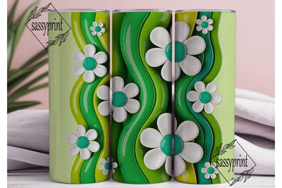 Green Wavy Flowers 20oz Tumbler Wrap Sublimation sassyprint 