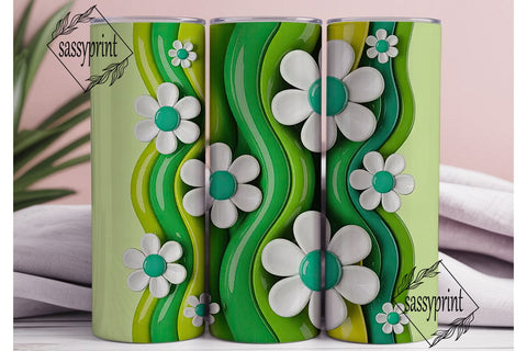 Green Wavy Flowers 20oz Tumbler Wrap Sublimation sassyprint 