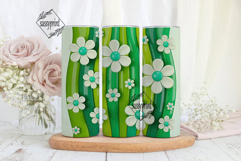 Green Wavy Flowers 20oz Tumbler Wrap Sublimation sassyprint 