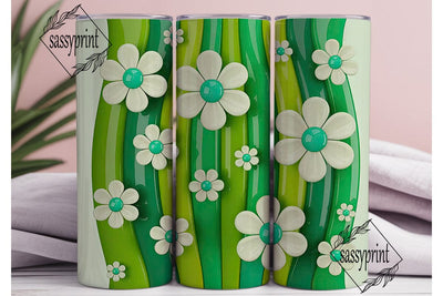 Green Wavy Flowers 20oz Tumbler Wrap Sublimation sassyprint 