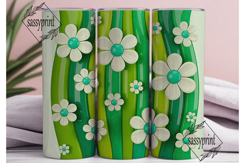Green Wavy Flowers 20oz Tumbler Wrap Sublimation sassyprint 