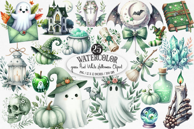 Green & White Halloween Clipart Sublimation SVGista 