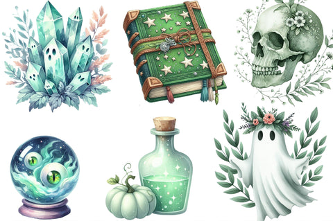 Green & White Halloween Clipart Sublimation SVGista 