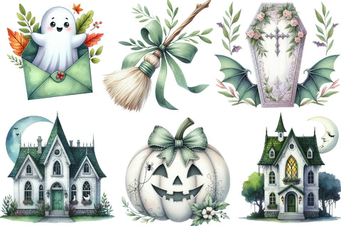 Green & White Halloween Clipart Sublimation SVGista 