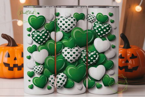 Green White Hearts Love 20oz Tumbler Sublimation PixelChick 