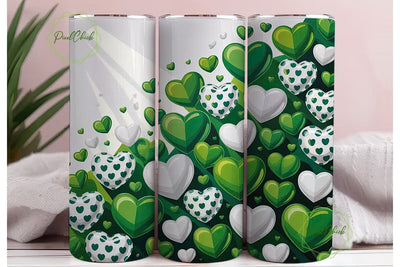 Green White Hearts Love 20oz Tumbler Sublimation PixelChick 