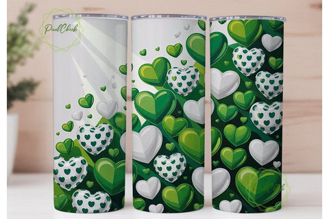 Green White Hearts Love 20oz Tumbler Sublimation PixelChick 