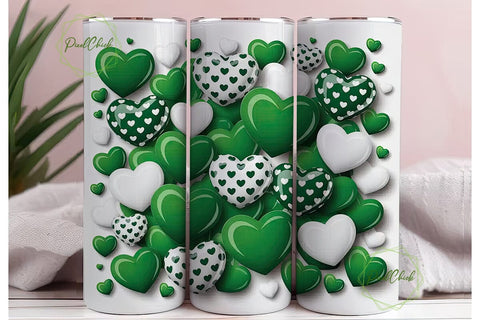 Green White Hearts Love 20oz Tumbler Sublimation PixelChick 