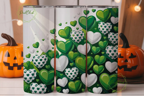 Green White Hearts Love 20oz Tumbler Sublimation PixelChick 