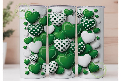 Green White Hearts Love 20oz Tumbler Sublimation PixelChick 