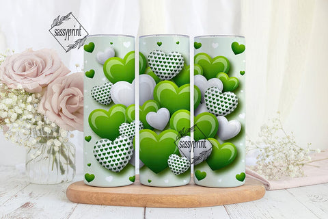 Green White Hearts Tumbler Wrap PNG Sublimation sassyprint 