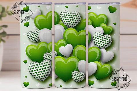 Green White Hearts Tumbler Wrap PNG Sublimation sassyprint 