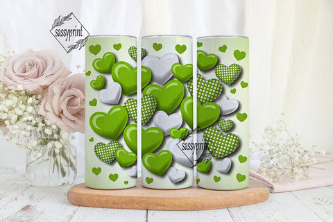 Green White Hearts Tumbler Wrap PNG Sublimation sassyprint 