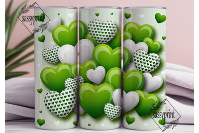 Green White Hearts Tumbler Wrap PNG Sublimation sassyprint 