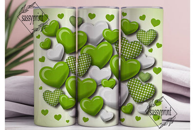 Green White Hearts Tumbler Wrap PNG Sublimation sassyprint 