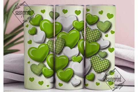 Green White Hearts Tumbler Wrap PNG Sublimation sassyprint 