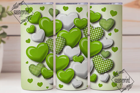 Green White Hearts Tumbler Wrap PNG Sublimation sassyprint 