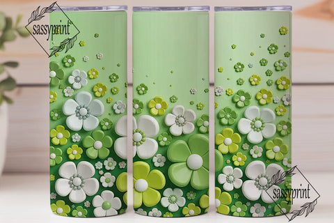 Green White Puffed Flowers PNG Design Sublimation sassyprint 