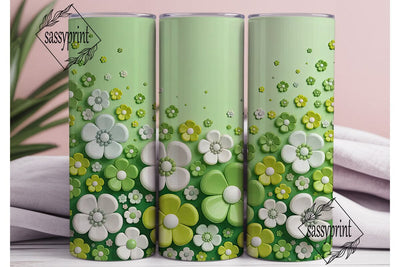 Green White Puffed Flowers PNG Design Sublimation sassyprint 