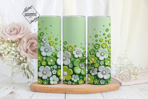 Green White Puffed Flowers PNG Design Sublimation sassyprint 