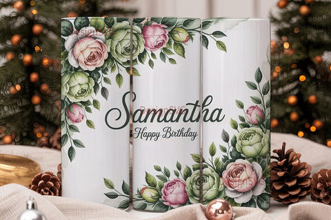 Green White Rose 20oz Tumbler Wrap Sublimation DesignSVG 