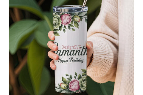 Green White Rose 20oz Tumbler Wrap Sublimation DesignSVG 