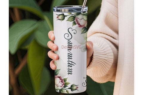 Green White Rose 20oz Tumbler Wrap Sublimation DesignSVG 