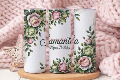 Green White Rose 20oz Tumbler Wrap Sublimation DesignSVG 