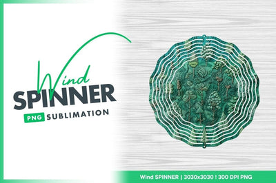 Green Wind Spinner Round Png with Forest Design on White Wood Background Sublimation Regulrcrative 