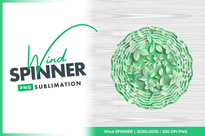 Green Wind Spinner Round Png with Leafy Design on Wood Background Sublimation Regulrcrative 