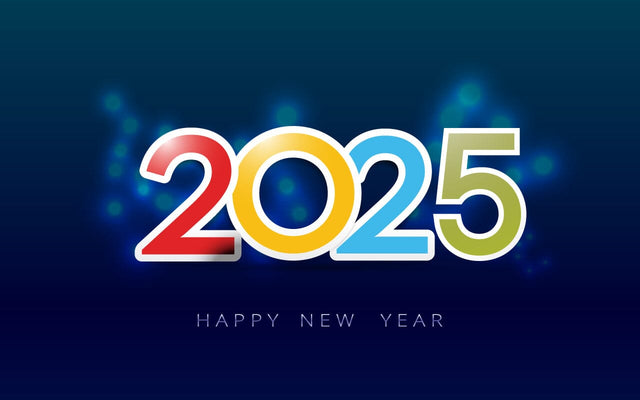 Greeting card Happy New Year 2025. Beautiful holiday web banner or billboard with Colorful sparkling text Happy New Year 2025 written sparklers on festive blue background with fireworks SVG naemmiah021 