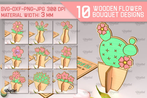 Greeting Card Laser Cut Bundle. Wooden Flower Bouquet SVG SVG Evgenyia Guschina 