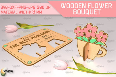 Greeting Card Laser Cut. Wooden Flower Bouquet SVG SVG Evgenyia Guschina 