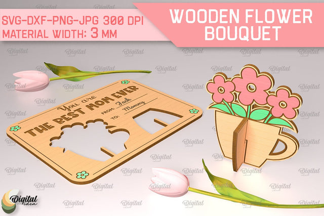 Greeting Card Laser Cut. Wooden Flower Bouquet SVG SVG Evgenyia Guschina 