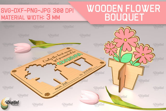 Greeting Card Laser Cut. Wooden Flower Bouquet SVG SVG Evgenyia Guschina 