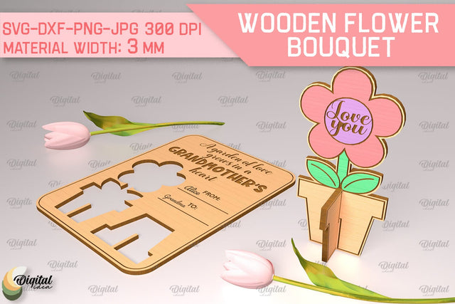 Greeting Card Laser Cut. Wooden Flower Bouquet SVG SVG Evgenyia Guschina 
