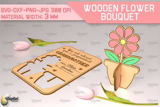 Greeting Card Laser Cut. Wooden Flower Bouquet SVG SVG Evgenyia Guschina 