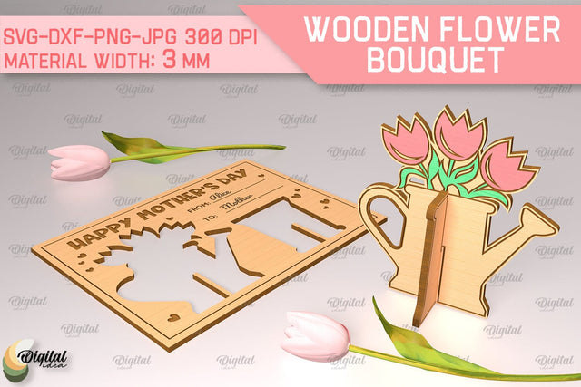 Greeting Card Laser Cut. Wooden Flower Bouquet SVG SVG Evgenyia Guschina 