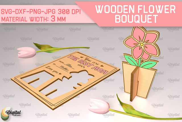 Greeting Card Laser Cut. Wooden Flower Bouquet SVG SVG Evgenyia Guschina 