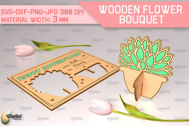 Greeting Card Laser Cut. Wooden Flower Bouquet SVG SVG Evgenyia Guschina 