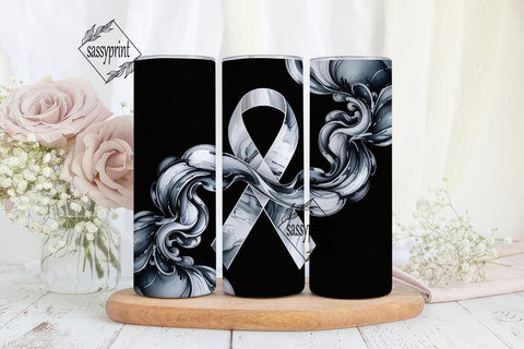 Grey Awareness Ribbon Tumbler Wrap Sublimation sassyprint 