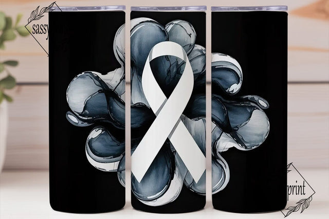 Grey Awareness Ribbon Tumbler Wrap Sublimation sassyprint 