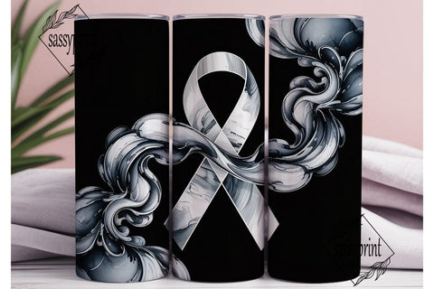 Grey Awareness Ribbon Tumbler Wrap Sublimation sassyprint 