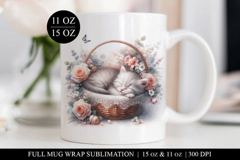 Grey Kitten 11 & 15oz Full Mug Wrap Sublimation Design PNG Sublimation BijouBay 