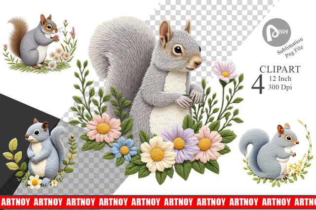 Grey Squirrel Clipart Sublimation artnoy 