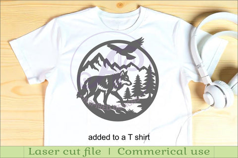 Grey wolf mountain scene wall sign svg laser cut SVG APInspireddesigns 