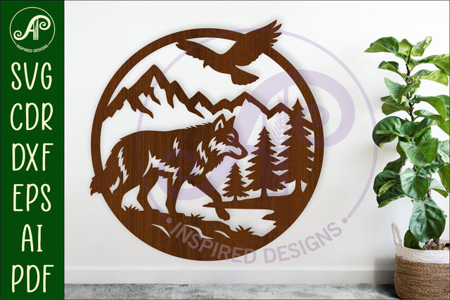 Grey wolf mountain scene wall sign svg laser cut SVG APInspireddesigns 